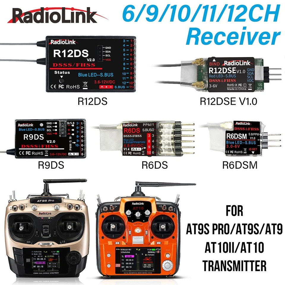 RadioLink RC Receiver R12DS R12DSE R9DS 2.4G for RC AT10II/AT10/AT9 Transmitter - Image 2 of 4