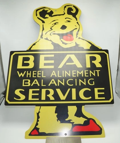 Vintage BEAR Wheel Alinement Balancing Metal Sign Auto Repair Service Large 24"