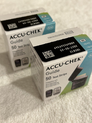 100 Accu-Chek Guide Test Strips - 2 Boxes of 50 Strips - SEALED- Exp 2027-02-25