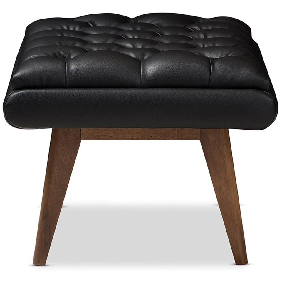 Baxton Studio Annetha Faux Leather Ottoman in Black and Walnut - Image 4 of 4