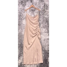 Anthropologie Dress 10 Womens BHLDN Jennings Beige Satin Slit Maxi