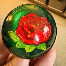 Antique Bridle Rosette Red Rose Button Single Glass Domed 1.75”