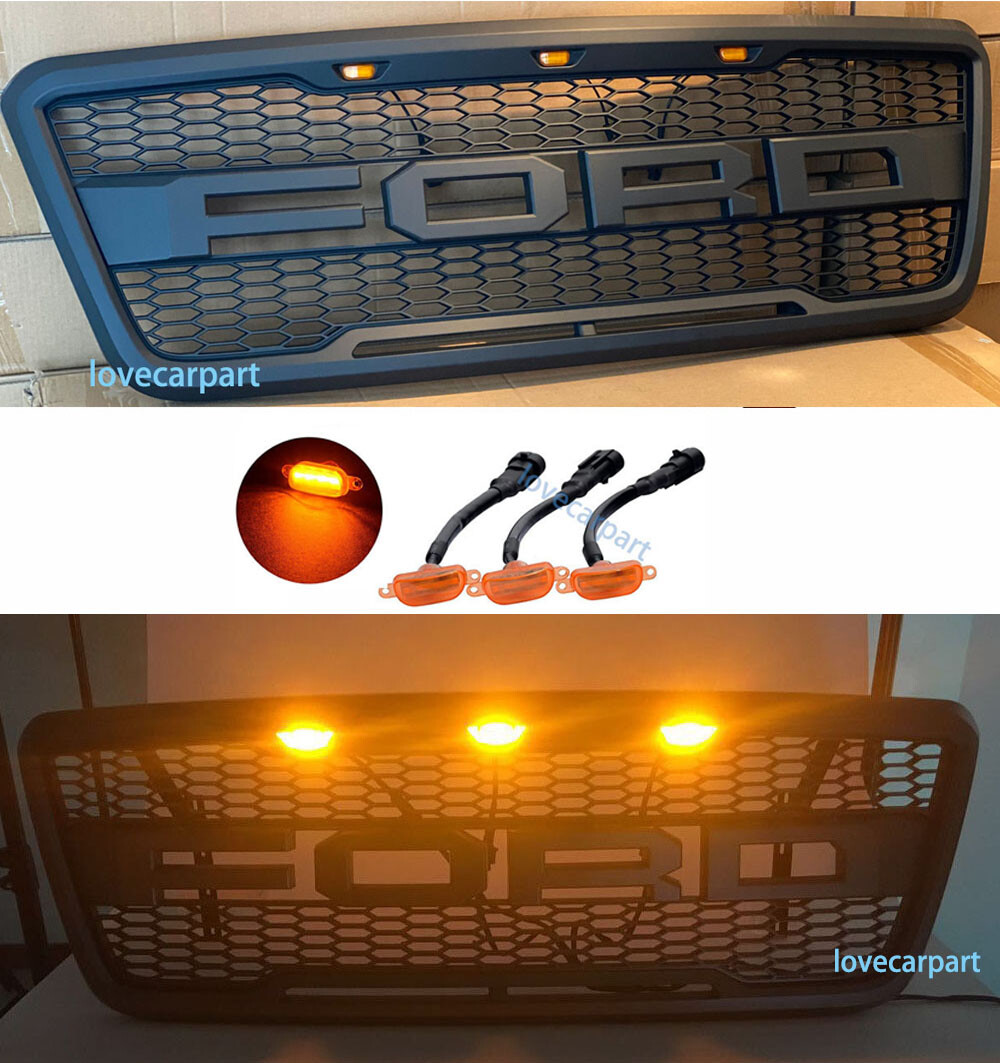 For 2004-2008 For-d F150 Grill Raptor Style F-150 Grille W/LED+Letter Matte Blac