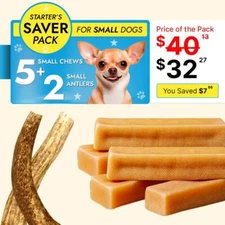 Yak Milk Dog Chew bundle for Small dogs - 5 Yak  Chews + 2 Elk Antlers for dogs