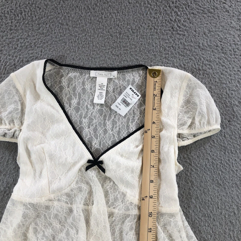 full tilt babydoll top shirt womens XS White laced summer bow - Image 4 of 4