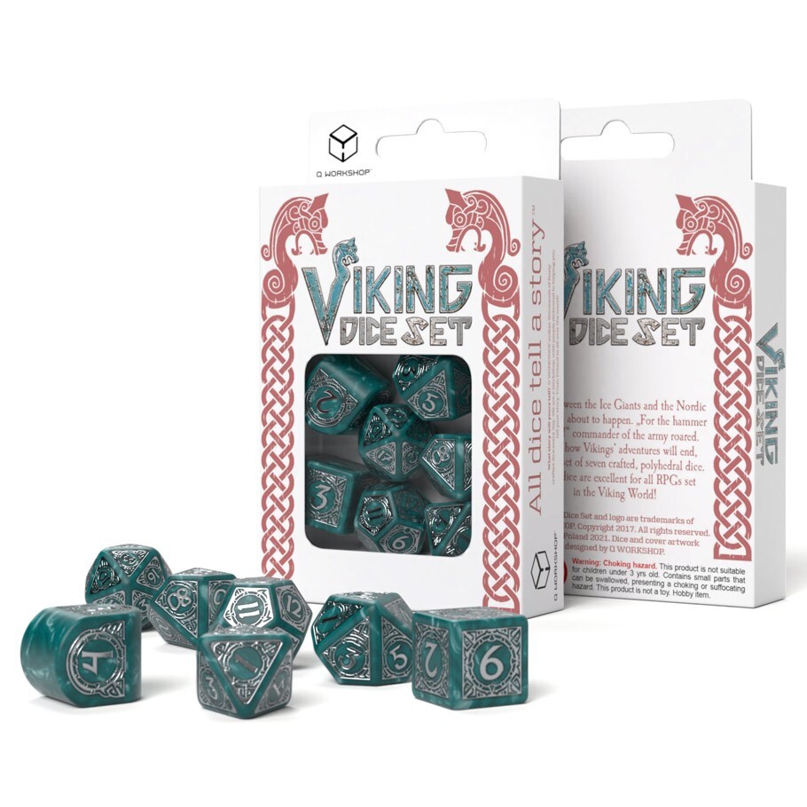 Q-Workshop Viking Modern Dice Set: Niflheim – 7-teiliges Würfelset Im Modernen Wikinger-Design