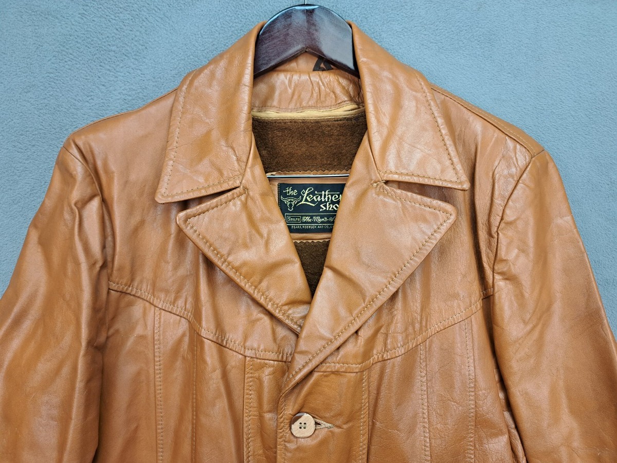 Vintage 1970s Sears The Leather Shop Men's Jacket Brown Zip Out