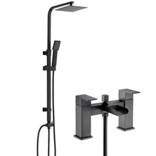 Matt Black Square Waterfall Bathroom Basin Bath Taps Thermostatic Shower Mixers