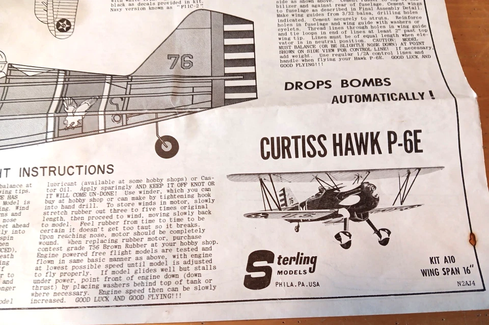 Sterling Models CURTISS HAWK P-6E Balsa Wood Model Airplane PLANS & BOX ONLY - Image 4 of 4
