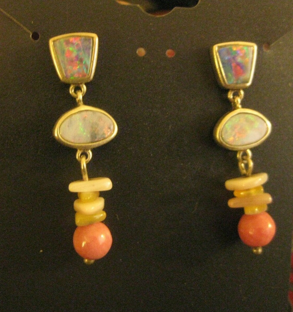 Sterling Silver Opal Dangle Geometric Earrings 92… - image 1