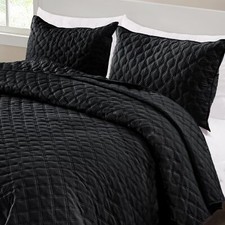 Quilt Set King Size Soft Black Quilts Coverlets for All Seasons Lightweight M...