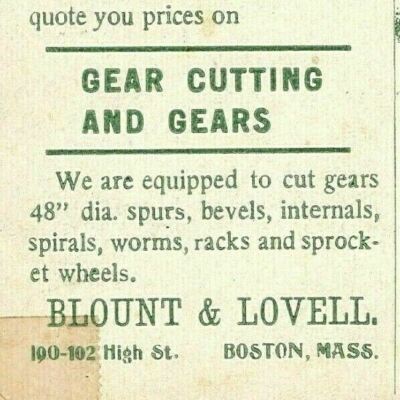  Blount & Lovell Ad Gear Cutting Boston Coffin Valve Co Massachusetts Postcard