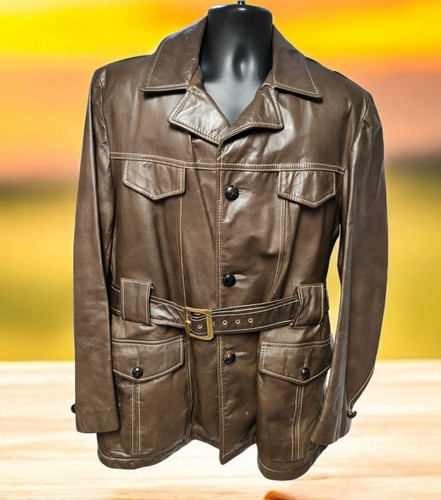 Vtg 1970s Jcpenney Brown Leather Jacket w/Belt ~ Mens sz 42 Removable Zip Lining