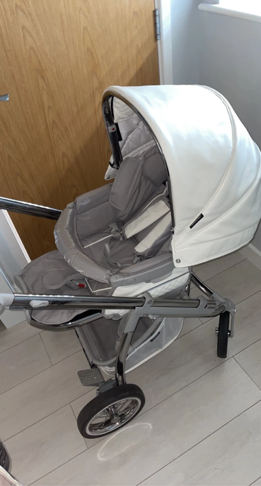 bebecar pram stylo , pram , white leather pram