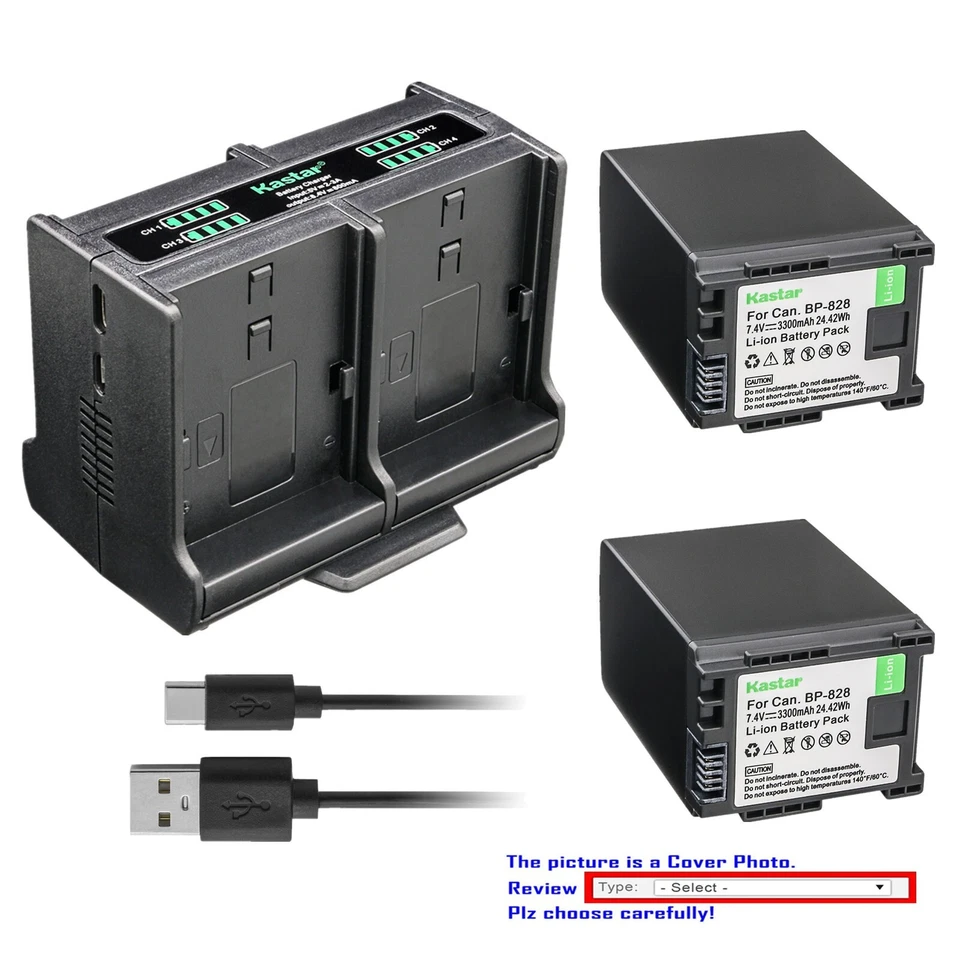 Kastar Battery Quadruple Charger for Canon BP-820 BP820, BP-828 BP828 Battery