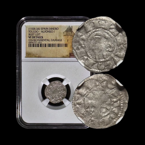 SPAIN. 1158, Denier, Silver - NGC VF - Alfonso VIII, Cross Stars 2/3, Toledo 021