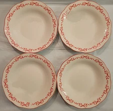 4 pk Eaton Fine Dining Red Bow Deep Plate / Pasta Bowls Set of 4 Holiday 9"