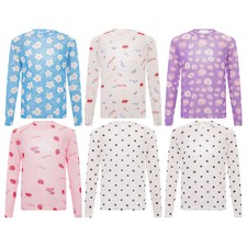 Girls Sheer Chiffon T-Shirts See-Through Summer Top Floral Printed Mesh Blouse