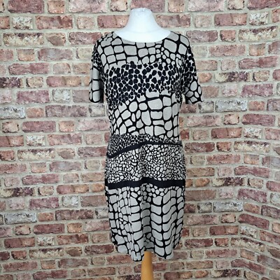 Patrizia Dini Strickkleid 16 Grau Kurzarm Über Knie Animal Print
