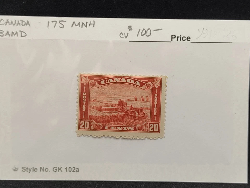 MATT'S STAMPS SCOTT CANADA #175, 20-CENT "HARVESTING WHEAT" ISSUE, MNH CV$100 - Image 3 of 3