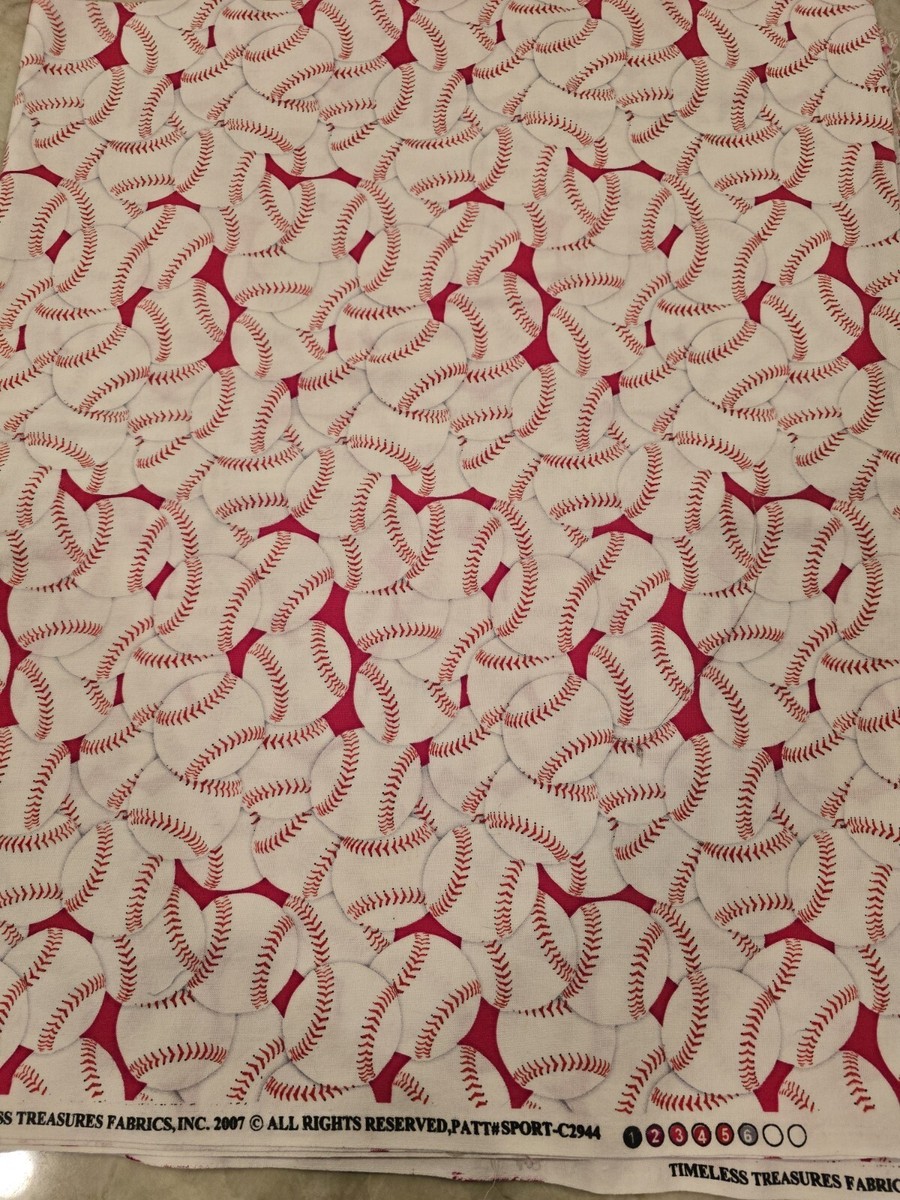 New, Unwashed Timeless Treasures Fabric Red Baseball 1 Yard c2007