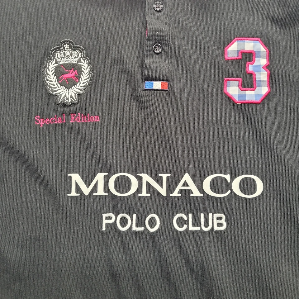 Monaco Polo Club French Riviera Men's XL #3 Black Short Sleeve Polo  - Image 3 of 4