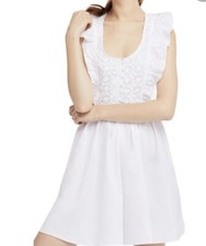 Free People White Scoop Neck Ruffle Crochet Half Moon Cotton Mini Dress Size M