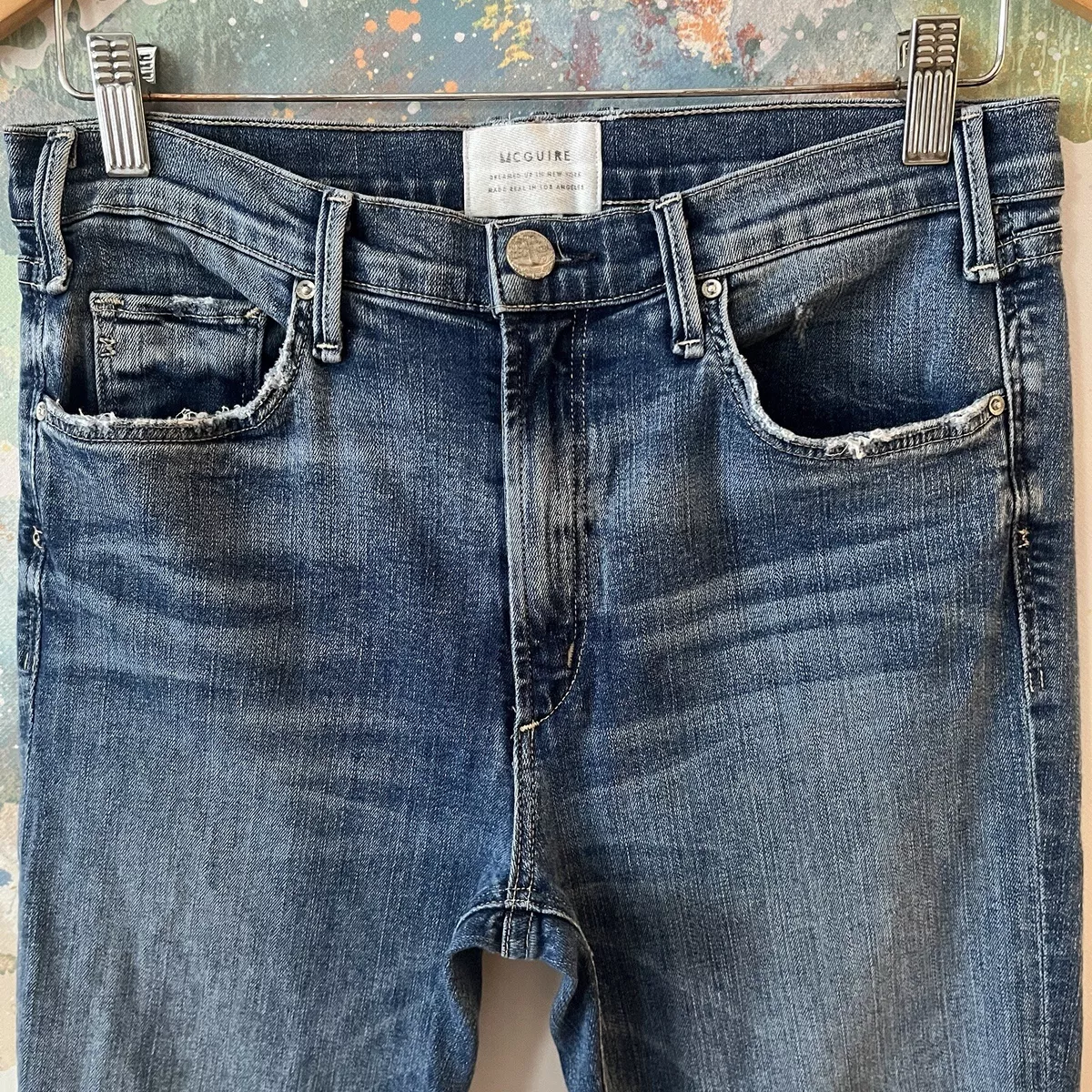 McGuire Jeans Size 31 Newton High Rise Skinny Lightly Distressed Blue Denim