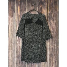 Ann Taylor Dress Womens M Black White Speckled Lace Trim V Neck 3/4 Sleeve
