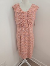 Alex Marie Carmen Orange Knit Ruched Cap Sleeves Sheath V-Neck Lined Dress 10 M