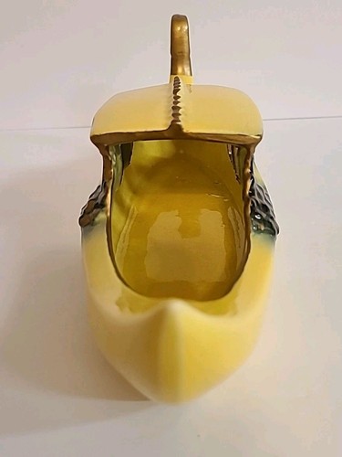 McCoy Pottery Gondola Boat Planter Yellow with Green Flowers MCM Era 1950's - Picture 7 of 18