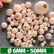 Natural Round Wooden Beads Balls Untreated Plain Wood Hole 2.4-7mm Dia 6-50mm