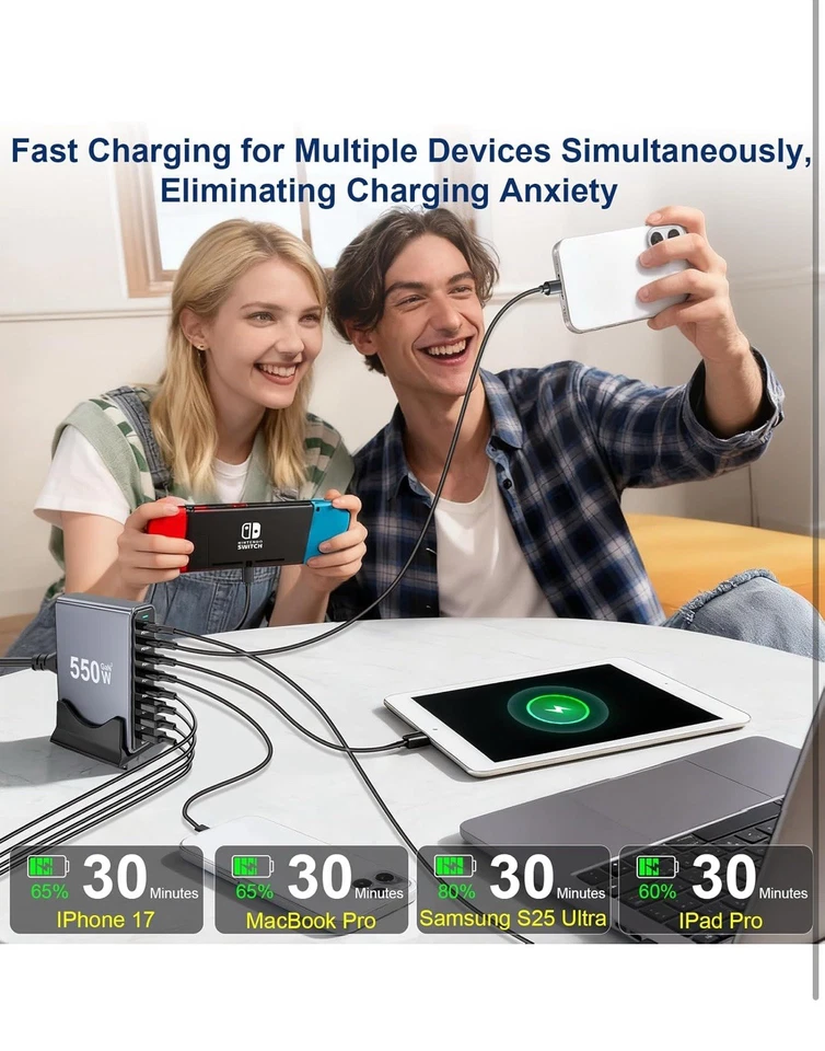 500W USB C Fast Charger Block, 8 Port USB Charging Station, Gan Ⅲ Pro Double 100 - Image 4 of 4