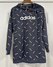 Adidas Hoodie Womens Black All Over Print Logo Pullover Sweater Outdoor Hooded M
