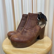 FREE PEOPLE Women's Boho Western Leather Wooden Brown Chunky Clog Heels Sz 40(9)