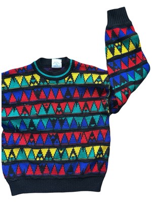 Vintage 90s Kids Sweater Size 7 Wild Boys Geometric Abstract Kidcore Multicolor