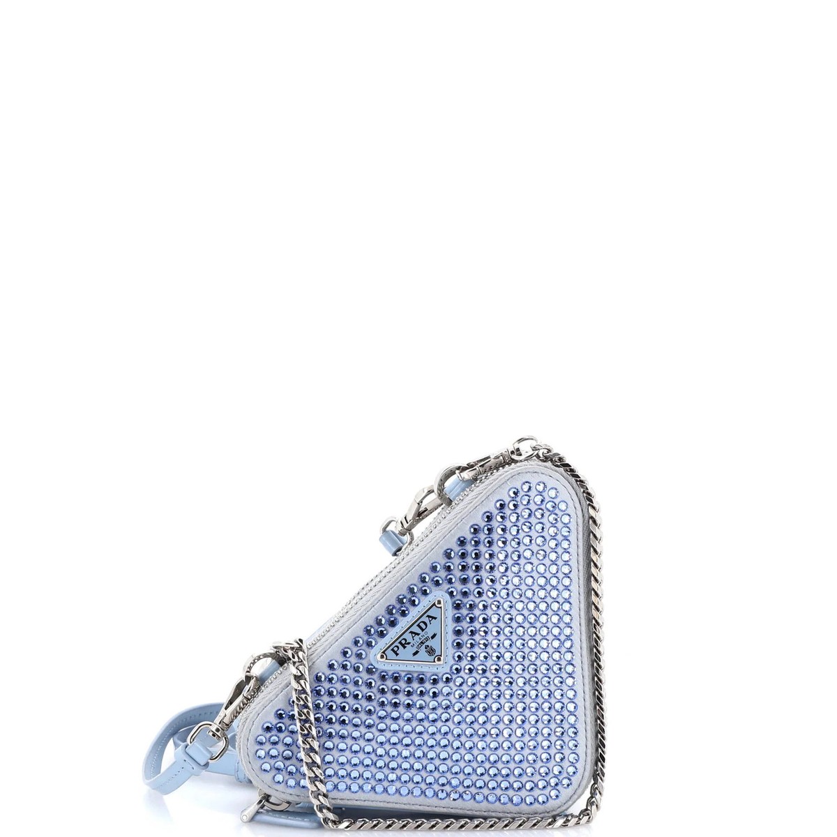 Prada Triangle Double Pouch Crossbody Crystal Embellished Satin