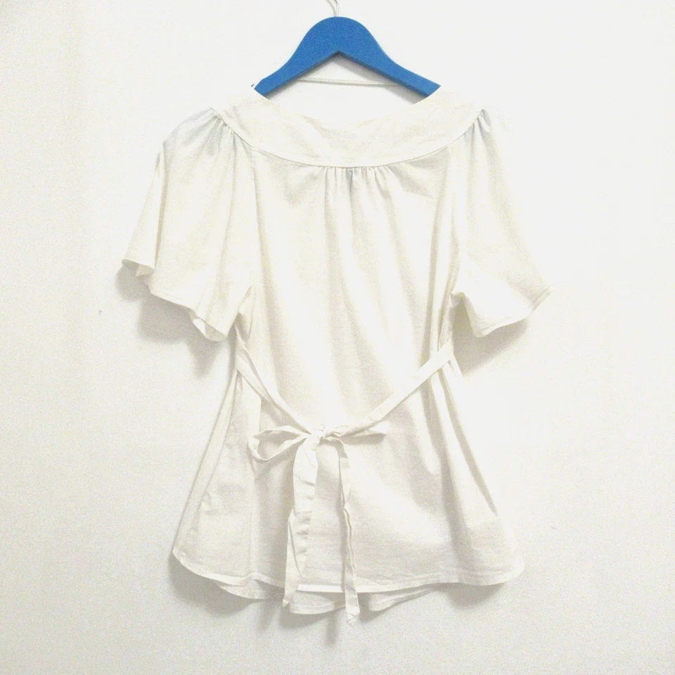 HM Mama Top Womens Medium White Maternity Babydoll Short Sleeve Cottage Peasant - Image 2 of 4