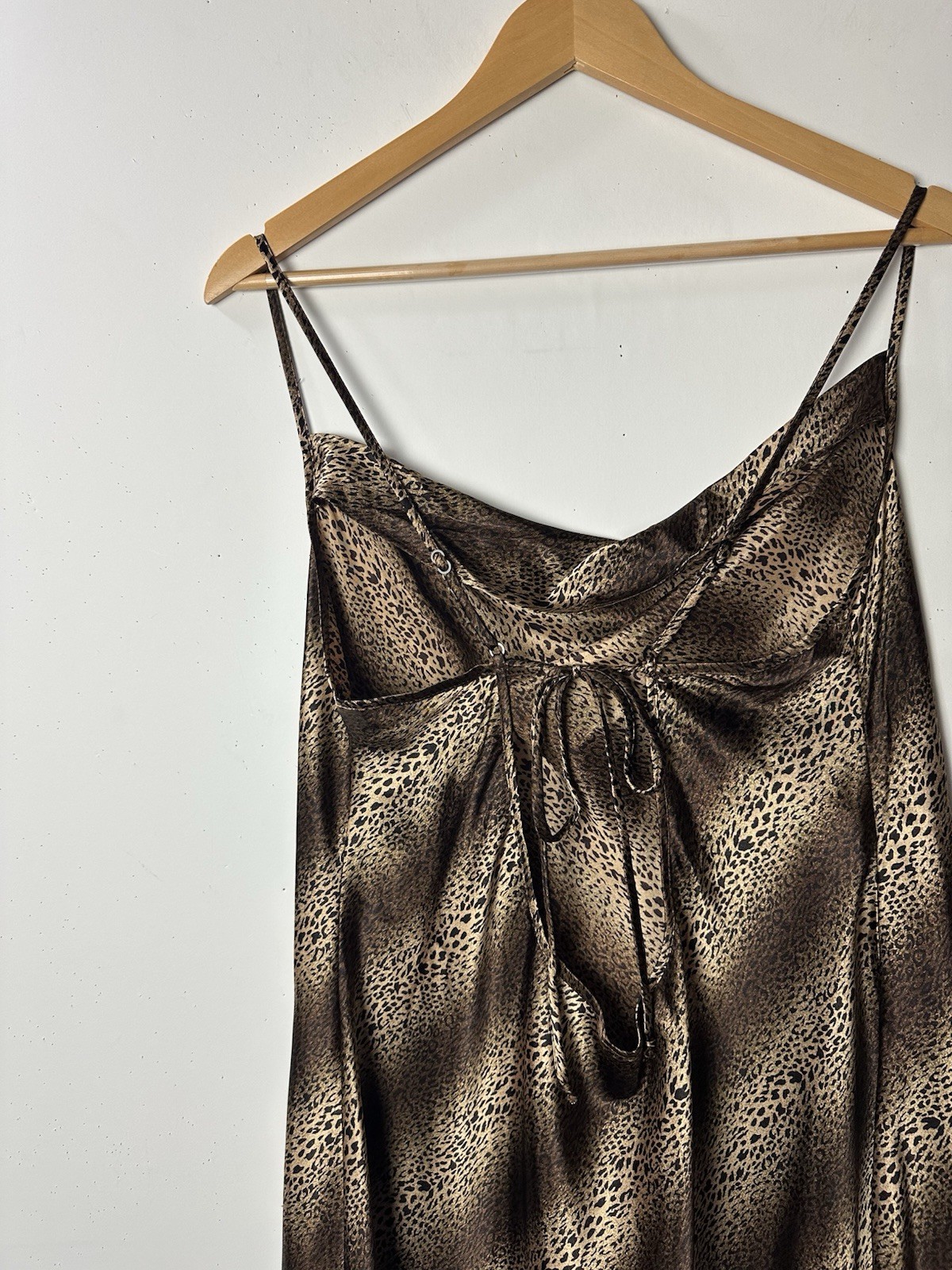 Vtg California Dynasty Maxi Slip Dress Leopard Satin Gown Straps Glam 90s Y2K XL