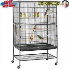 Large Flight Bird Cage Wrought Steel Parrot Stand Rolling Casters Easy Clean New