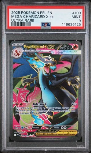 2025 POKEMON PFL EN-PHANTASMAL FLAMES ULTRA RARE #109 MEGA CHARIZARD X EX PSA 9