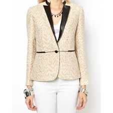 Zadig Voltaire Victana Deluxe Blazer Sz FR 36 Leather Trim Metallic Jacquard