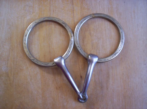 Used Fancy Engraved Stainless Rings Loose Ring Snaffle Bit 5" to 5 1/4"  Mouth