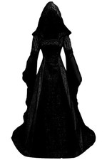 Women's Gothic Hooded Witch Dress, Medieval Victorian Halloween Costume