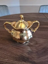 Vintage RW Bavaria Gold On Ceramic Sugar Bowl With Lid. Made in Germany.