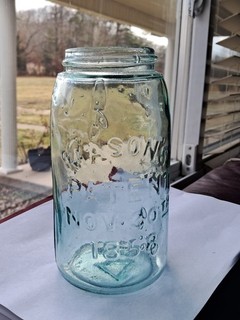 Mason's Patent Nov 30th 1858 Aqua Quart Fruit Jar Triangle Base
