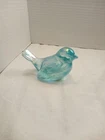 Vtg Fenton Blue Iridescent Glass Hand-Painted Bird fFgurine “MOM” Message