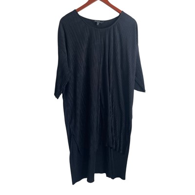 Ulla Popken Women Tunic Top 20/22 Black Hi Low Hem Ribbed Minimalistic Neutral