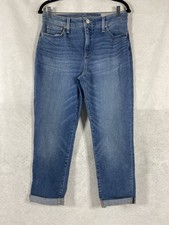 Chico s Jeans Womens 1 US 8 Blue So Slimming Girlfriend Crop Denim Boho New