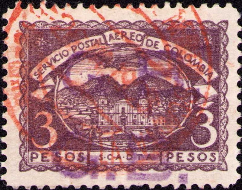 COLOMBIA - GREAT BRITAIN - SCADTA - 3p  - W/ DOUBLE OVERPRINT ERROR - 1921 RRR